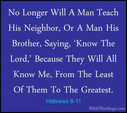 Hebrews 8-11 - No Longer Will A Man Teach His Neighbor, Or A ManNo Longer Will A Man Teach His Neighbor, Or A Man His Brother, Saying, 'Know The Lord,' Because They Will All Know Me, From The Least Of Them To The Greatest. 