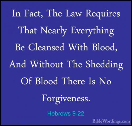 Hebrews 9-22 - In Fact, The Law Requires That Nearly Everything BIn Fact, The Law Requires That Nearly Everything Be Cleansed With Blood, And Without The Shedding Of Blood There Is No Forgiveness. 