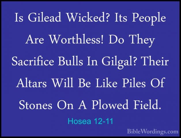 Hosea 12-11 - Is Gilead Wicked? Its People Are Worthless! Do TheyIs Gilead Wicked? Its People Are Worthless! Do They Sacrifice Bulls In Gilgal? Their Altars Will Be Like Piles Of Stones On A Plowed Field. 