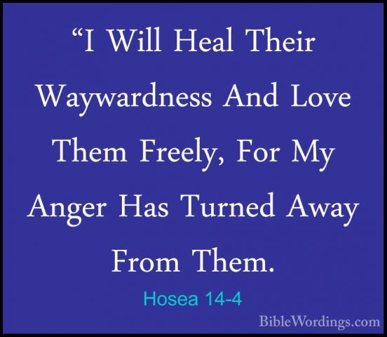 Hosea 14-4 - "I Will Heal Their Waywardness And Love Them Freely,"I Will Heal Their Waywardness And Love Them Freely, For My Anger Has Turned Away From Them. 
