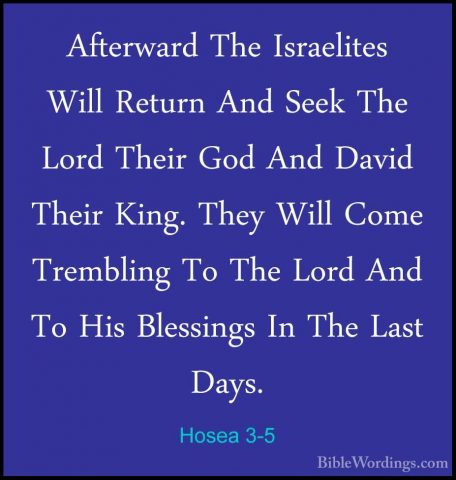 Hosea 3-5 - Afterward The Israelites Will Return And Seek The LorAfterward The Israelites Will Return And Seek The Lord Their God And David Their King. They Will Come Trembling To The Lord And To His Blessings In The Last Days.