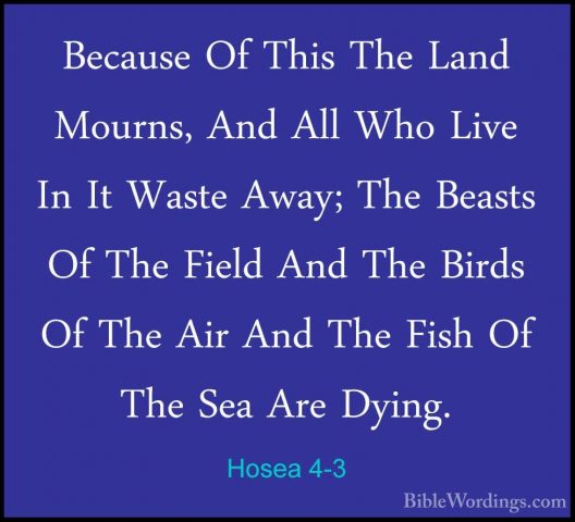 Hosea 4-3 - Because Of This The Land Mourns, And All Who Live InBecause Of This The Land Mourns, And All Who Live In It Waste Away; The Beasts Of The Field And The Birds Of The Air And The Fish Of The Sea Are Dying. 