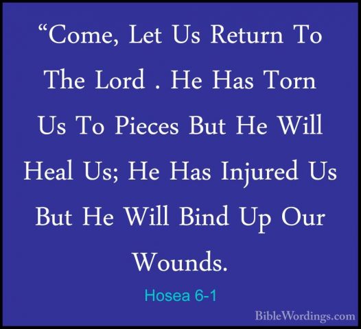 Hosea 6-1 - "Come, Let Us Return To The Lord . He Has Torn Us To"Come, Let Us Return To The Lord . He Has Torn Us To Pieces But He Will Heal Us; He Has Injured Us But He Will Bind Up Our Wounds. 