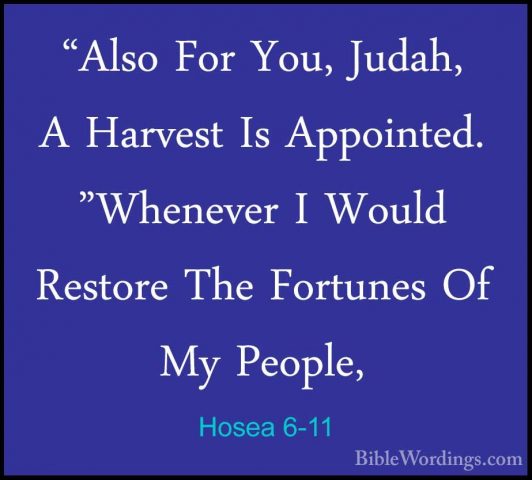 Hosea 6-11 - "Also For You, Judah, A Harvest Is Appointed. "Whene"Also For You, Judah, A Harvest Is Appointed. "Whenever I Would Restore The Fortunes Of My People,
