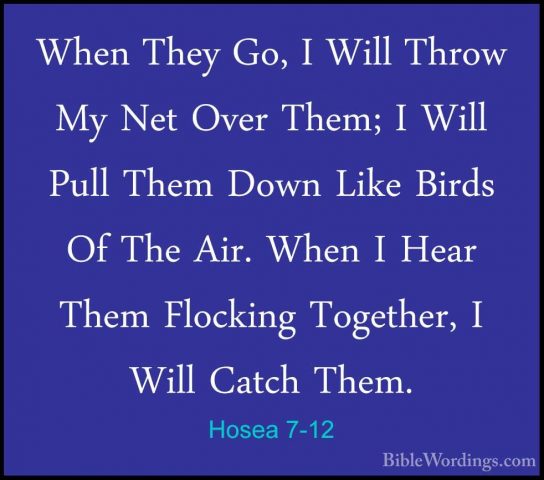 Hosea 7-12 - When They Go, I Will Throw My Net Over Them; I WillWhen They Go, I Will Throw My Net Over Them; I Will Pull Them Down Like Birds Of The Air. When I Hear Them Flocking Together, I Will Catch Them. 