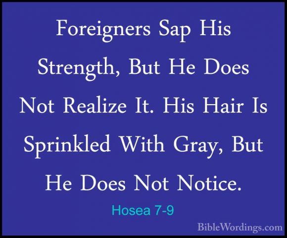 Hosea 7-9 - Foreigners Sap His Strength, But He Does Not RealizeForeigners Sap His Strength, But He Does Not Realize It. His Hair Is Sprinkled With Gray, But He Does Not Notice. 