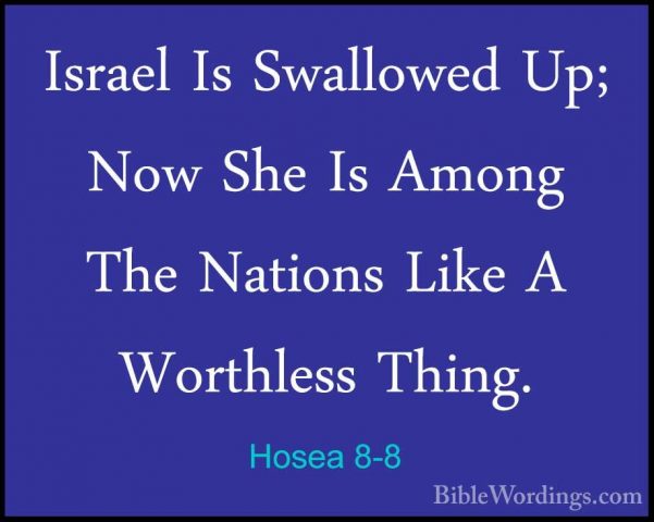 Hosea 8-8 - Israel Is Swallowed Up; Now She Is Among The NationsIsrael Is Swallowed Up; Now She Is Among The Nations Like A Worthless Thing. 
