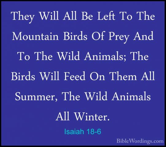 Isaiah 18-6 - They Will All Be Left To The Mountain Birds Of PreyThey Will All Be Left To The Mountain Birds Of Prey And To The Wild Animals; The Birds Will Feed On Them All Summer, The Wild Animals All Winter. 
