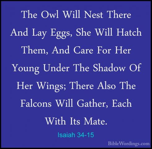 Isaiah 34-15 - The Owl Will Nest There And Lay Eggs, She Will HatThe Owl Will Nest There And Lay Eggs, She Will Hatch Them, And Care For Her Young Under The Shadow Of Her Wings; There Also The Falcons Will Gather, Each With Its Mate. 