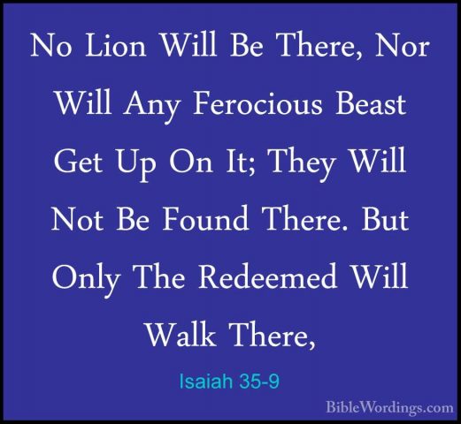 Isaiah 35-9 - No Lion Will Be There, Nor Will Any Ferocious BeastNo Lion Will Be There, Nor Will Any Ferocious Beast Get Up On It; They Will Not Be Found There. But Only The Redeemed Will Walk There, 