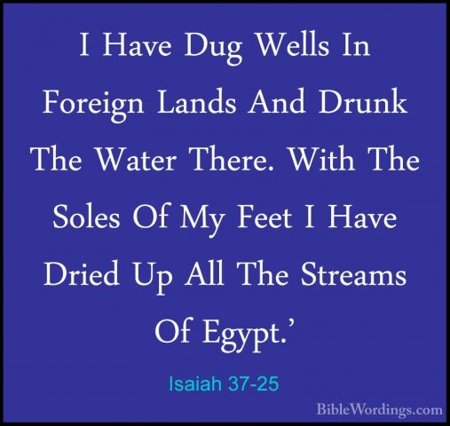 Isaiah 37-25 - I Have Dug Wells In Foreign Lands And Drunk The WaI Have Dug Wells In Foreign Lands And Drunk The Water There. With The Soles Of My Feet I Have Dried Up All The Streams Of Egypt.' 