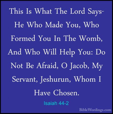 Isaiah 44-2 - This Is What The Lord Says- He Who Made You, Who FoThis Is What The Lord Says- He Who Made You, Who Formed You In The Womb, And Who Will Help You: Do Not Be Afraid, O Jacob, My Servant, Jeshurun, Whom I Have Chosen. 