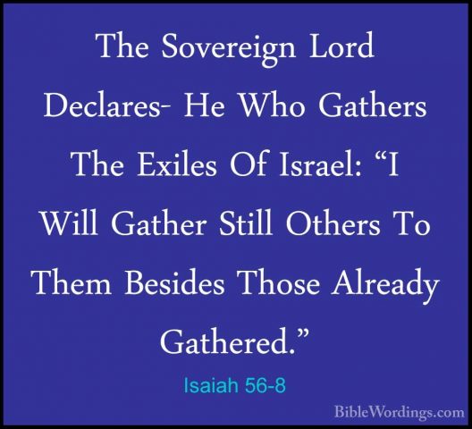 Isaiah 56-8 - The Sovereign Lord Declares- He Who Gathers The ExiThe Sovereign Lord Declares- He Who Gathers The Exiles Of Israel: "I Will Gather Still Others To Them Besides Those Already Gathered." 