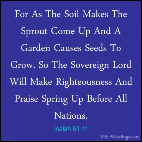 Isaiah 61-11 - For As The Soil Makes The Sprout Come Up And A GarFor As The Soil Makes The Sprout Come Up And A Garden Causes Seeds To Grow, So The Sovereign Lord Will Make Righteousness And Praise Spring Up Before All Nations.