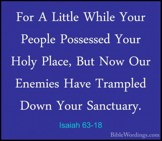 Isaiah 63-18 - For A Little While Your People Possessed Your HolyFor A Little While Your People Possessed Your Holy Place, But Now Our Enemies Have Trampled Down Your Sanctuary. 