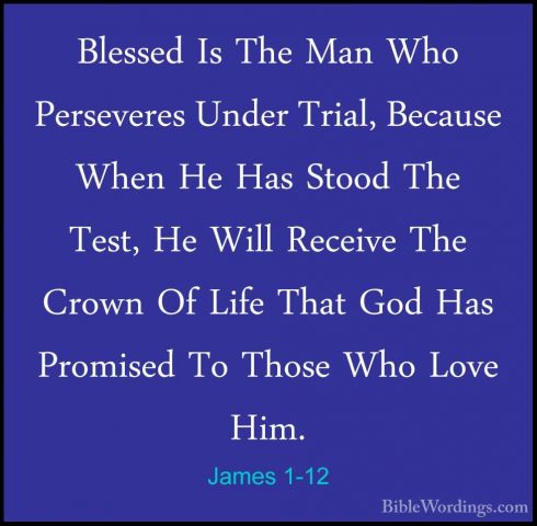 James 1-12 - Blessed Is The Man Who Perseveres Under Trial, BecauBlessed Is The Man Who Perseveres Under Trial, Because When He Has Stood The Test, He Will Receive The Crown Of Life That God Has Promised To Those Who Love Him. 