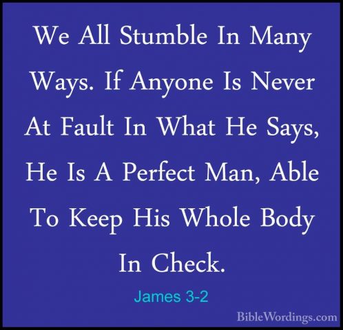 James 3-2 - We All Stumble In Many Ways. If Anyone Is Never At FaWe All Stumble In Many Ways. If Anyone Is Never At Fault In What He Says, He Is A Perfect Man, Able To Keep His Whole Body In Check. 