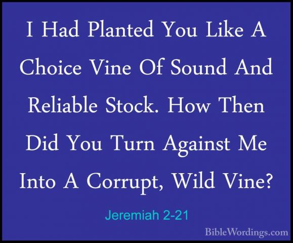 Jeremiah 2-21 - I Had Planted You Like A Choice Vine Of Sound AndI Had Planted You Like A Choice Vine Of Sound And Reliable Stock. How Then Did You Turn Against Me Into A Corrupt, Wild Vine? 