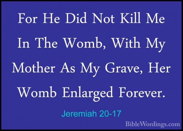 Jeremiah 20-17 - For He Did Not Kill Me In The Womb, With My MothFor He Did Not Kill Me In The Womb, With My Mother As My Grave, Her Womb Enlarged Forever. 
