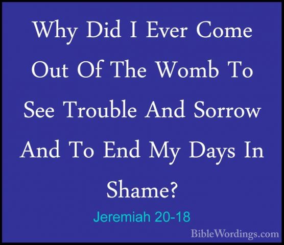 Jeremiah 20-18 - Why Did I Ever Come Out Of The Womb To See TroubWhy Did I Ever Come Out Of The Womb To See Trouble And Sorrow And To End My Days In Shame?