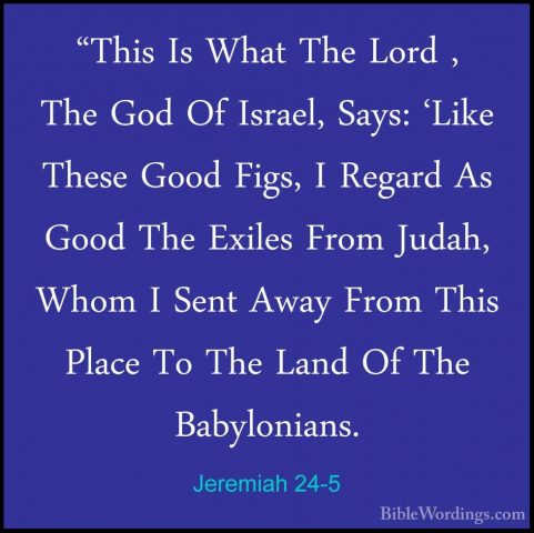 Jeremiah 24-5 - "This Is What The Lord , The God Of Israel, Says:"This Is What The Lord , The God Of Israel, Says: 'Like These Good Figs, I Regard As Good The Exiles From Judah, Whom I Sent Away From This Place To The Land Of The Babylonians. 
