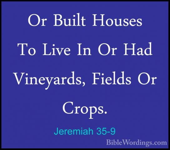 Jeremiah 35-9 - Or Built Houses To Live In Or Had Vineyards, FielOr Built Houses To Live In Or Had Vineyards, Fields Or Crops. 