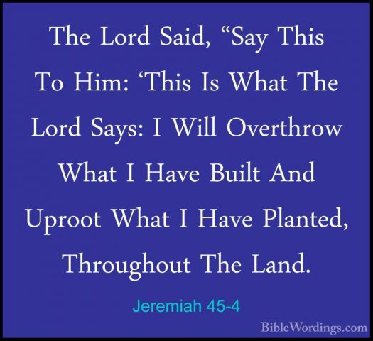 Jeremiah 45-4 - The Lord Said, "Say This To Him: 'This Is What ThThe Lord Said, "Say This To Him: 'This Is What The Lord Says: I Will Overthrow What I Have Built And Uproot What I Have Planted, Throughout The Land. 