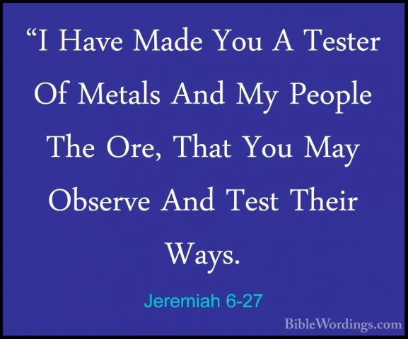 Jeremiah 6-27 - "I Have Made You A Tester Of Metals And My People"I Have Made You A Tester Of Metals And My People The Ore, That You May Observe And Test Their Ways. 