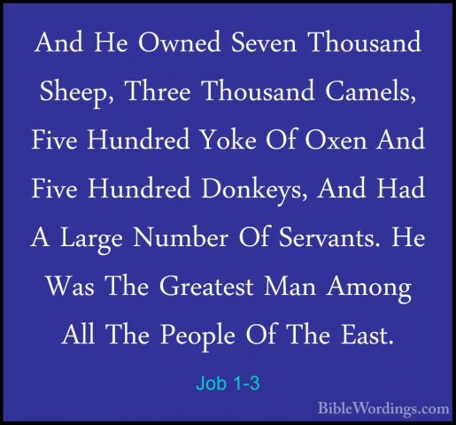 Job 1-3 - And He Owned Seven Thousand Sheep, Three Thousand CamelAnd He Owned Seven Thousand Sheep, Three Thousand Camels, Five Hundred Yoke Of Oxen And Five Hundred Donkeys, And Had A Large Number Of Servants. He Was The Greatest Man Among All The People Of The East. 