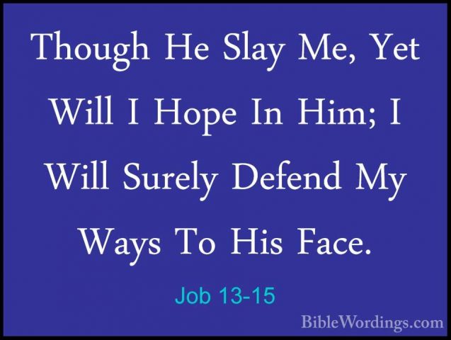 Job 13-15 - Though He Slay Me, Yet Will I Hope In Him; I Will SurThough He Slay Me, Yet Will I Hope In Him; I Will Surely Defend My Ways To His Face. 