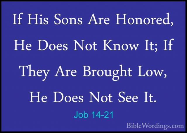 Job 14-21 - If His Sons Are Honored, He Does Not Know It; If TheyIf His Sons Are Honored, He Does Not Know It; If They Are Brought Low, He Does Not See It. 