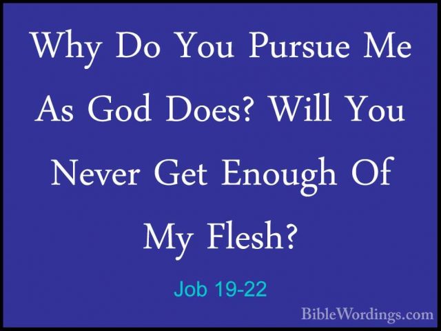 Job 19-22 - Why Do You Pursue Me As God Does? Will You Never GetWhy Do You Pursue Me As God Does? Will You Never Get Enough Of My Flesh? 