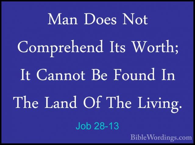 Job 28-13 - Man Does Not Comprehend Its Worth; It Cannot Be FoundMan Does Not Comprehend Its Worth; It Cannot Be Found In The Land Of The Living. 