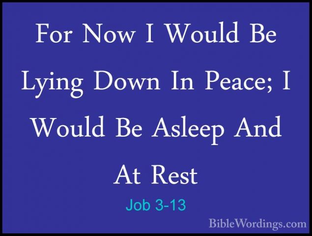 Job 3-13 - For Now I Would Be Lying Down In Peace; I Would Be AslFor Now I Would Be Lying Down In Peace; I Would Be Asleep And At Rest 