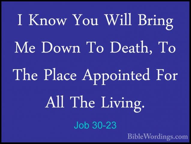 Job 30-23 - I Know You Will Bring Me Down To Death, To The PlaceI Know You Will Bring Me Down To Death, To The Place Appointed For All The Living. 