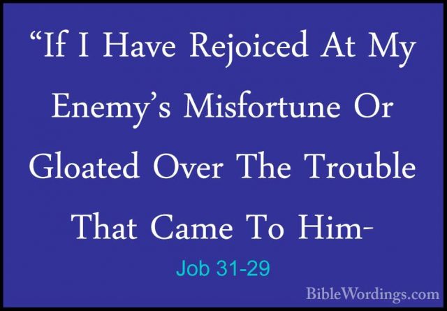 Job 31-29 - "If I Have Rejoiced At My Enemy's Misfortune Or Gloat"If I Have Rejoiced At My Enemy's Misfortune Or Gloated Over The Trouble That Came To Him- 