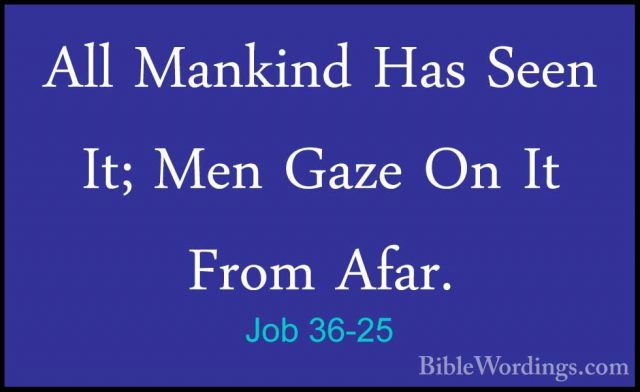 Job 36-25 - All Mankind Has Seen It; Men Gaze On It From Afar.All Mankind Has Seen It; Men Gaze On It From Afar. 