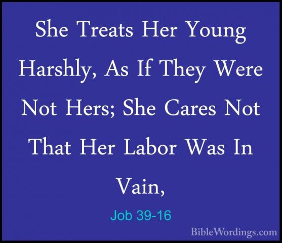 Job 39-16 - She Treats Her Young Harshly, As If They Were Not HerShe Treats Her Young Harshly, As If They Were Not Hers; She Cares Not That Her Labor Was In Vain, 