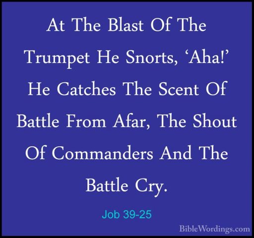Job 39-25 - At The Blast Of The Trumpet He Snorts, 'Aha!' He CatcAt The Blast Of The Trumpet He Snorts, 'Aha!' He Catches The Scent Of Battle From Afar, The Shout Of Commanders And The Battle Cry. 