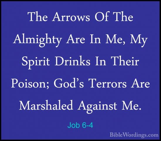 Job 6-4 - The Arrows Of The Almighty Are In Me, My Spirit DrinksThe Arrows Of The Almighty Are In Me, My Spirit Drinks In Their Poison; God's Terrors Are Marshaled Against Me. 