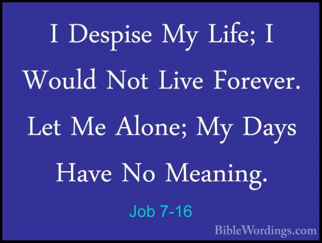 Job 7-16 - I Despise My Life; I Would Not Live Forever. Let Me AlI Despise My Life; I Would Not Live Forever. Let Me Alone; My Days Have No Meaning. 