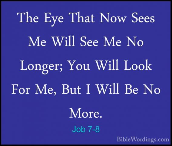 Job 7-8 - The Eye That Now Sees Me Will See Me No Longer; You WilThe Eye That Now Sees Me Will See Me No Longer; You Will Look For Me, But I Will Be No More. 