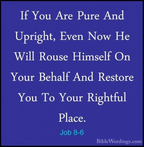 Job 8-6 - If You Are Pure And Upright, Even Now He Will Rouse HimIf You Are Pure And Upright, Even Now He Will Rouse Himself On Your Behalf And Restore You To Your Rightful Place. 