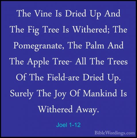 Joel 1-12 - The Vine Is Dried Up And The Fig Tree Is Withered; ThThe Vine Is Dried Up And The Fig Tree Is Withered; The Pomegranate, The Palm And The Apple Tree- All The Trees Of The Field-are Dried Up. Surely The Joy Of Mankind Is Withered Away. 