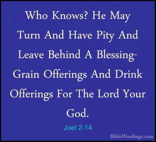 Joel 2-14 - Who Knows? He May Turn And Have Pity And Leave BehindWho Knows? He May Turn And Have Pity And Leave Behind A Blessing- Grain Offerings And Drink Offerings For The Lord Your God. 