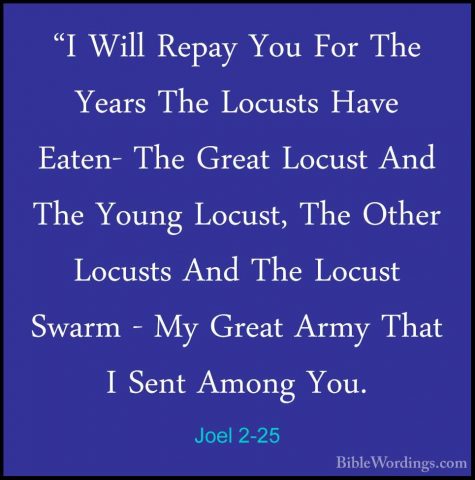 Joel 2-25 - "I Will Repay You For The Years The Locusts Have Eate"I Will Repay You For The Years The Locusts Have Eaten- The Great Locust And The Young Locust, The Other Locusts And The Locust Swarm - My Great Army That I Sent Among You. 