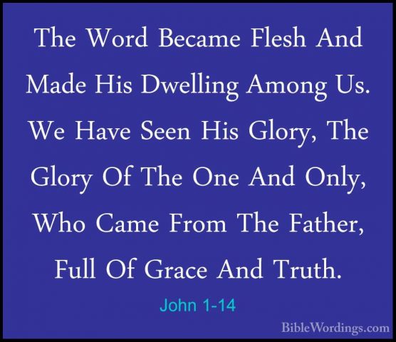 John 1-14 - The Word Became Flesh And Made His Dwelling Among Us.The Word Became Flesh And Made His Dwelling Among Us. We Have Seen His Glory, The Glory Of The One And Only, Who Came From The Father, Full Of Grace And Truth. 
