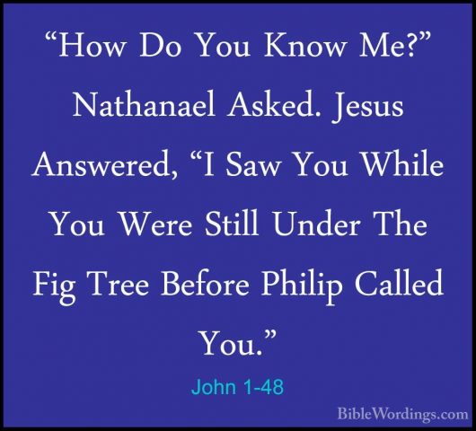 John 1-48 - "How Do You Know Me?" Nathanael Asked. Jesus Answered"How Do You Know Me?" Nathanael Asked. Jesus Answered, "I Saw You While You Were Still Under The Fig Tree Before Philip Called You." 