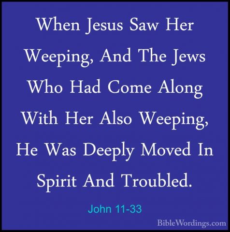 John 11-33 - When Jesus Saw Her Weeping, And The Jews Who Had ComWhen Jesus Saw Her Weeping, And The Jews Who Had Come Along With Her Also Weeping, He Was Deeply Moved In Spirit And Troubled. 