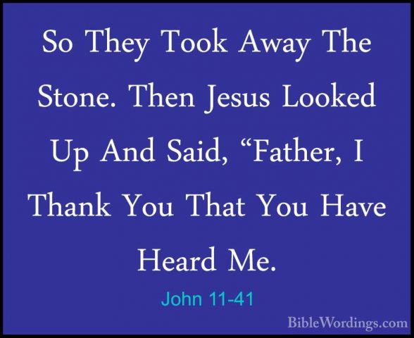 John 11-41 - So They Took Away The Stone. Then Jesus Looked Up AnSo They Took Away The Stone. Then Jesus Looked Up And Said, "Father, I Thank You That You Have Heard Me. 